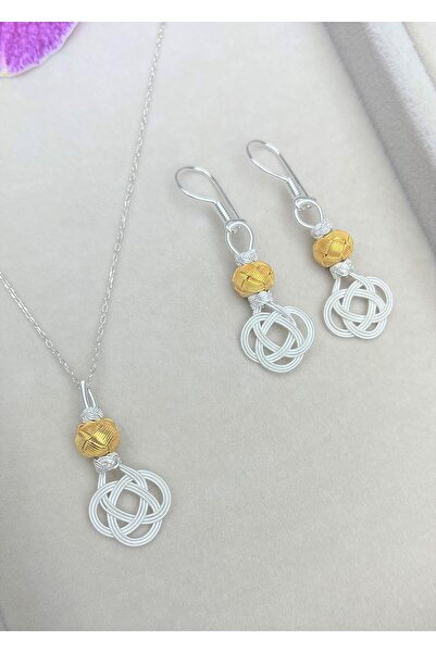 KAZZAZE Gümüş Kazaziye Şems Düğümü Kolye Küpe Set - Set09