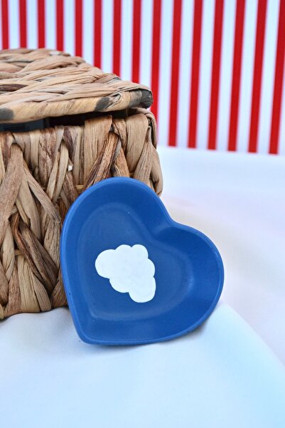 Bi' Dolu Dükkan Dark Blue Cloudy 3 Piece Organizer Set - Pen Holder, Oval Tray and Mini Heart Plate