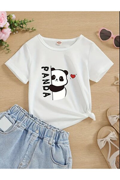 MORNİNG KİDS Tricou alb cu imprimeu Hugging Panda pentru fete