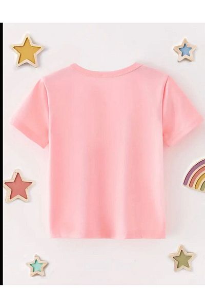 MORNİNG KİDS Girl's Buckle Sweet Cat Printed Pink Combed Cotton T-Shirt