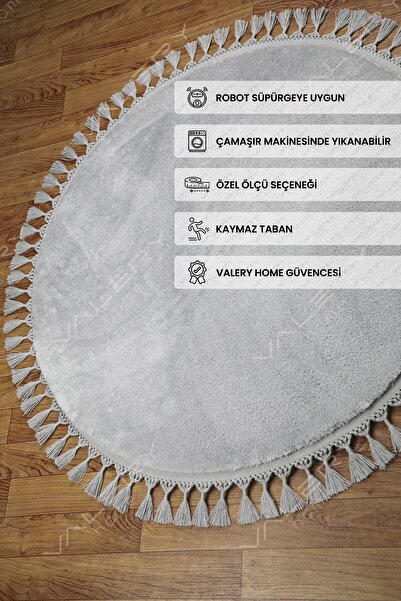 Valery Home Vl Yuvarlak Comfort Ponpon Saçaklı Peluş Halı Gri