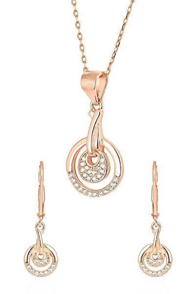 BY BARUN SİLVER Kadın Yuvarlak Taşlı Set - Rose