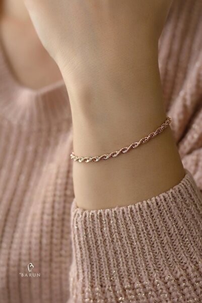 BY BARUN SİLVER Zincir Bileklik Burgu Halat Rose Gümüş 925 Ayar Zincir Bileklik