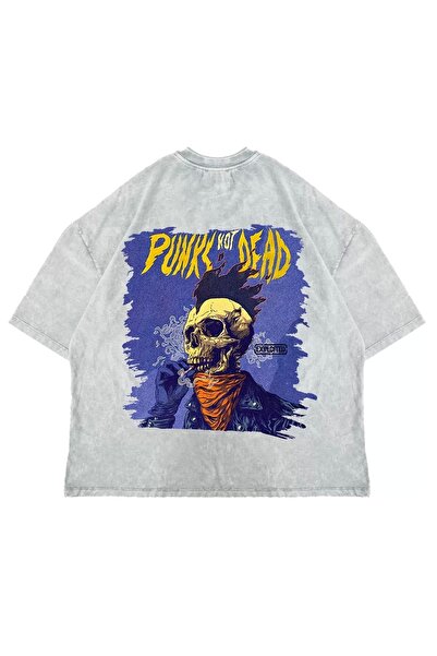 Bak Moda White Punks Not Dead - Tricou unisex oversize imprimat pe spate