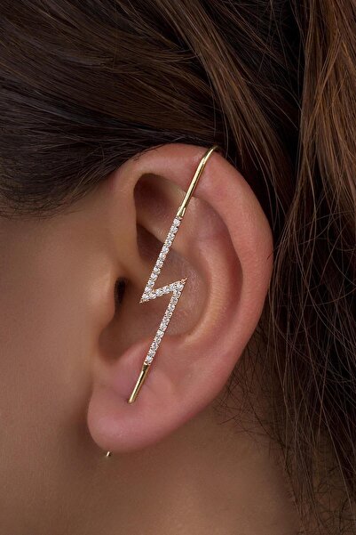 BY BARUN SİLVER Kıkırdak Earcuff Baston Şimşek Yıldırım 925 Ayar Zirkon Taşlı...
