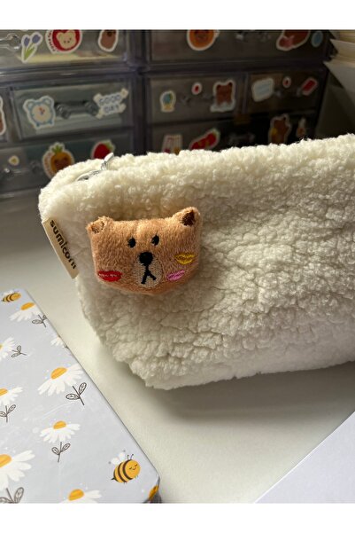 sumicorn Drăguț ursuleț de pluș, lavabil, cu fermoar, căptușit cu pânză, suport pentru creion, cutie pentru creion, geantă pentru machiaj