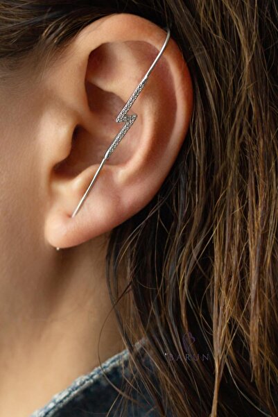 BY BARUN SİLVER Kıkırdak Earcuff Baston Şimşek Yıldırım 925 Ayar Zirkon Taşlı...