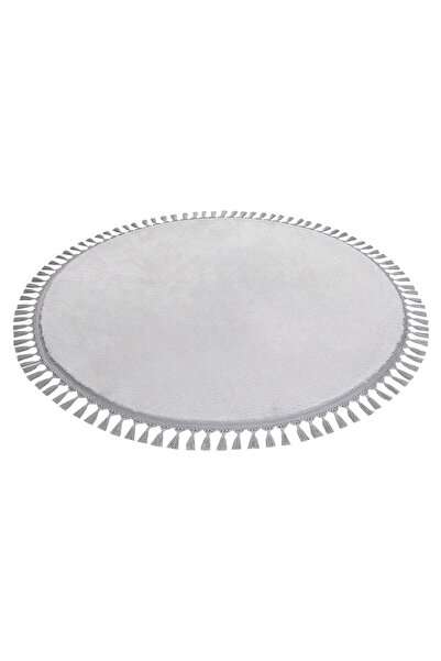 Valery Home Light Gray Plush - Vl Round Comfort Pompom Fringed