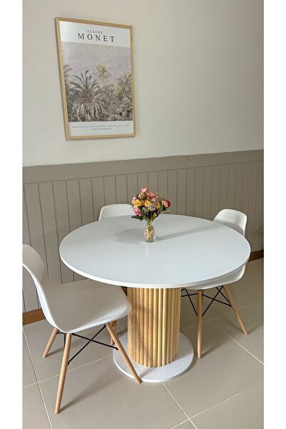 Seyvey Dizayn Özel Tasarım Yuvarlak Beyaz Yemek Masası Balkon Mutfak Masası Ç...