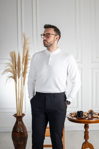 Sarar Interview Wraps Polo Collar Rayon White Knitwear Sweater