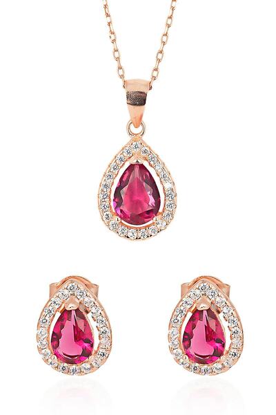 BY BARUN SİLVER Kadın Yakut Damla Set - Rose