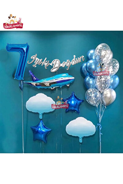 Bkmc Σετ πάρτι γενεθλίων με θέμα τον ουρανό 7 ετών Cloud Airplane Foil Balloo...