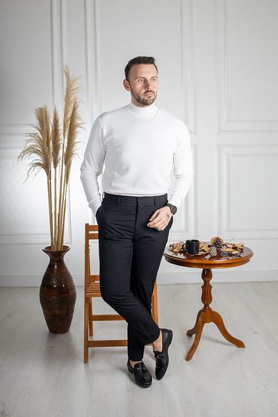 Sarar Interview Wraps Half Turtleneck Rayon White Knitwear Sweater