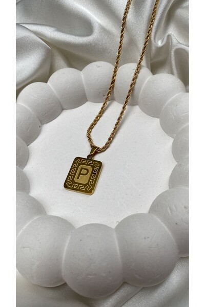 Accessories Gold Renk Çelik Harfli Kolye P Harfi