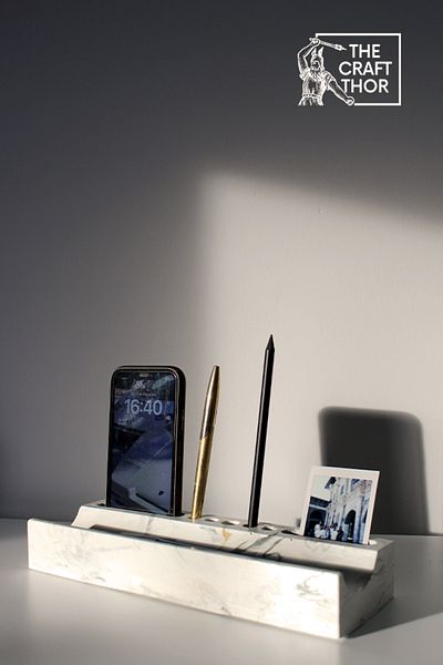 The Craft Thor Concrete Modern Marble Patterned Office Desk Organizer