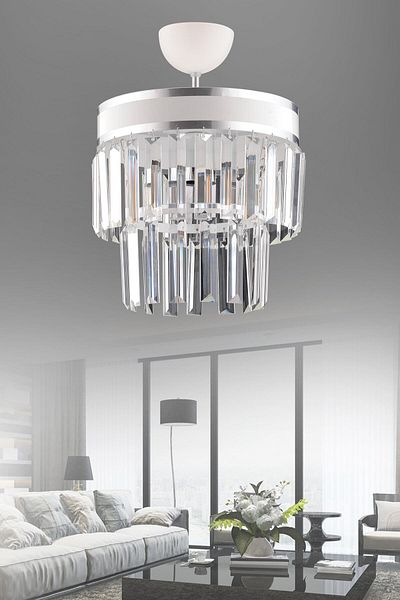 KUZEY AYDINLATMA Generation Single White Two Tiers Crystal Modern Chandelier