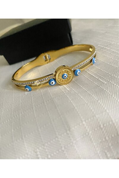 Evil eye non-darkening bracelet with steel stone