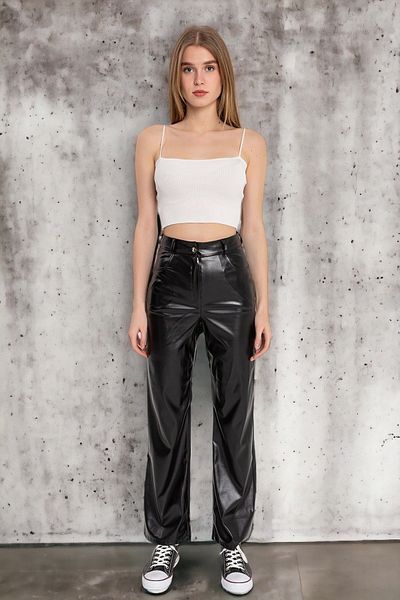 HAKKE Women's High Waist Leather Trousers