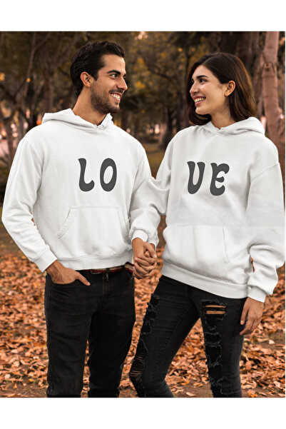 AEMİ Love Printed Oversize φούτερ με κουκούλα για άνδρες και γυναίκες σετ 2 τ...