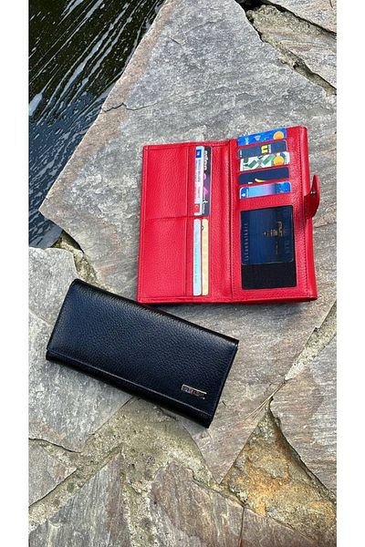 DERKON Mother's Love Genuine Leather Red Women's Wallet with Placket on the Back and Plenty of Card Holders