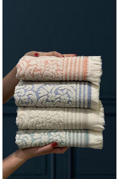 SHAL HOME 100% Cotton Jagar Set of 4 50x90cm Towels
