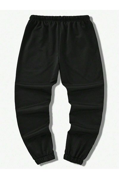 LAND MODA Sneaky Face Sweatpants Jogger - Μαύρο εμπριμέ λαστιχένιο πόδι ψηλή μέση