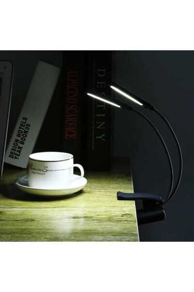LightSpace Kitap Okuma Ders Çalışma Lambası Çift Başlı Usb Ve Pilli 3 Fonksiy...