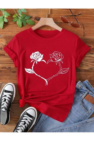 MAGORS STYLE-X HEART PRINTED OVERSIZE SIZE RED COLOR TSHIRT