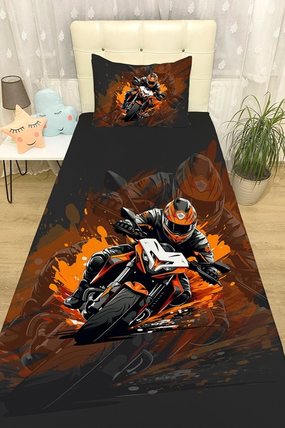 EVPANYA Motor 2 Desenli Yatak Örtüsü ve Yastık Kılıfı