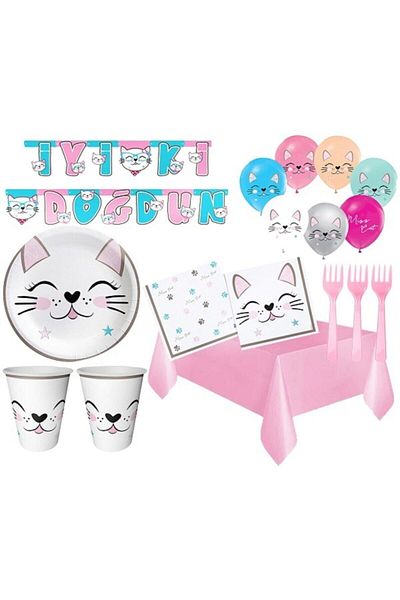 Partimarka Cat Themed Birthday Party Set for 8 People