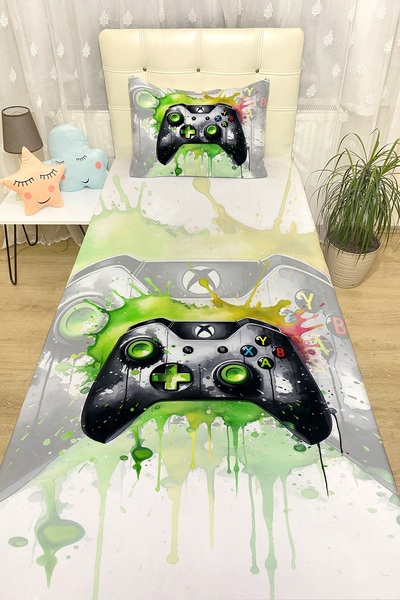 EVPANYA Gamer Oyuncu 22 Desenli Yatak Örtüsü ve Yastık Kılıfı