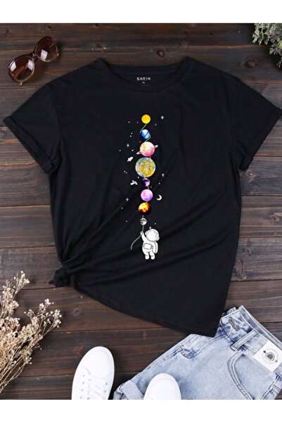 blausee wear تي شيرت قطني كبير الحجم برقبة دائرية وطبعة مساحة للجنسين