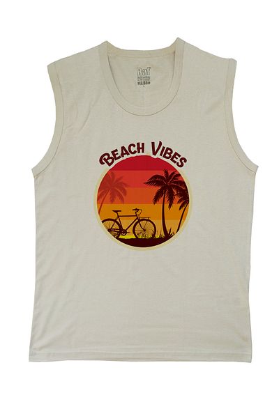 Raf Coll Ανδρικό αμάνικο πλεκτό μπλουζάκι Beach Design Digital Printed 100% βαμβάκι