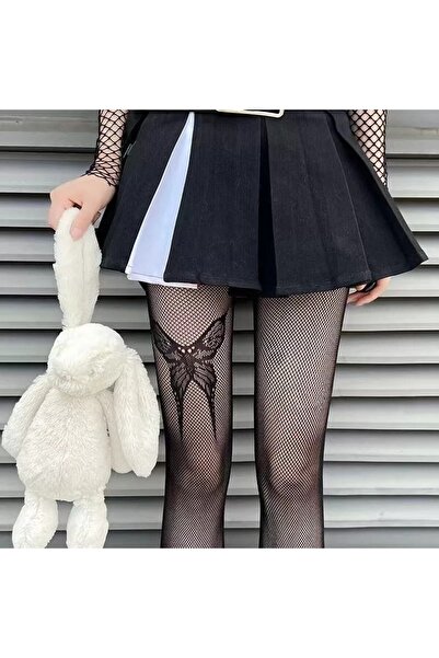 VEGAROKS Lolita Butterfly Patterned Black Imported Pantyhose