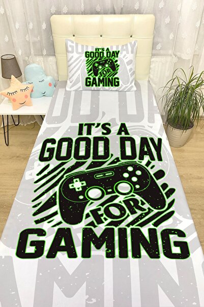 EVPANYA Gamer Oyuncu 3 Desenli Yatak Örtüsü ve Yastık Kılıfı