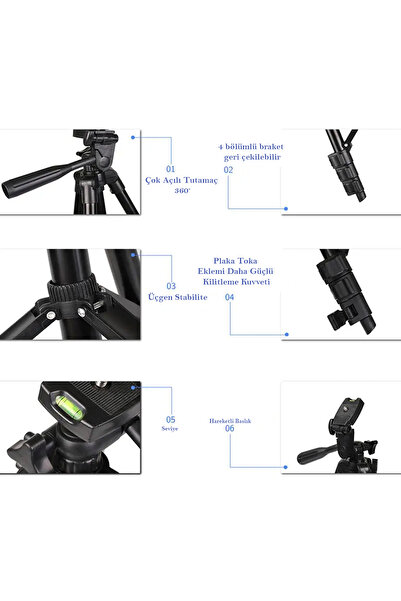 ThenTech Tripod Kamera 360 Derece Dönen Telefon Uyumlu Tripod Su Terazili
