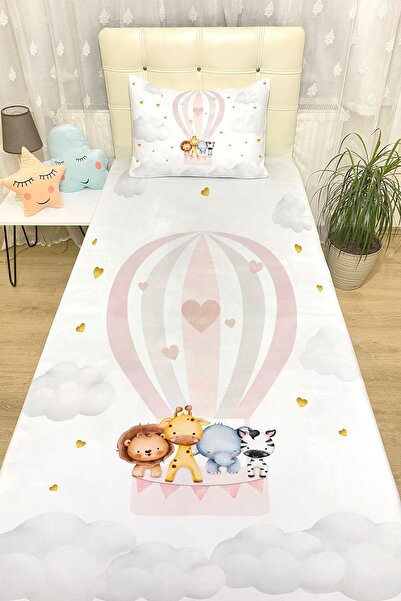 EVPANYA Pink Balloon Flying Animals Patterned Bedspread and Pillowcase