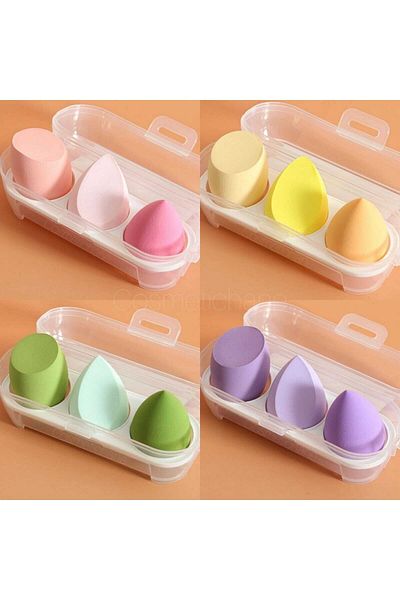 Cosmetichane Colorful Makeup Sponge Set with Plastic Box 3 Pieces