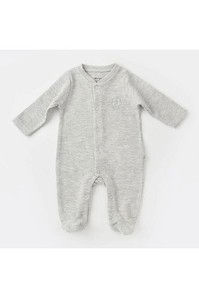 Biorganic Organic Baby Jumpsuit - Gray Melange| 100% Organic Cotton Waffle Fabric And Gots Certified