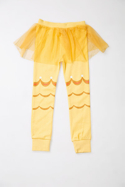 Tinymuyt Kız Çocuk Lastikli Paça Beli Tüllü Baskılı Pamuklu Tayt