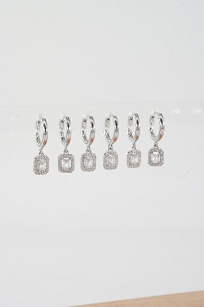 By Zeyna Aksesuar Kadın Vip Seri Özel Tasarım Baget Zirkon Taşlı 6'lı Küpe Seti