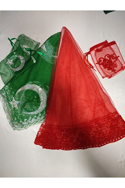 SırmalıHome طقم حجاب خاص باللون الأحمر اللامع للعروس والعريس على شكل نجمة الق...