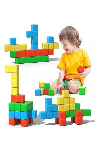 Ayver لعبة تعليمية مكعبات وحدة خشبية 60 قطعة 2 سم مكعب ملون لبنات البناء