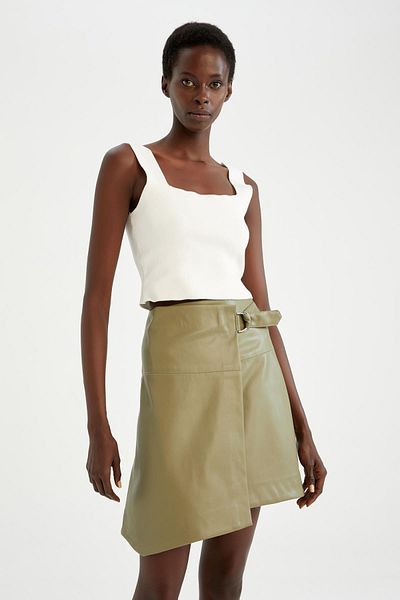 DeFacto A Cut Normal Waist Faux Leather Mini Skirt
