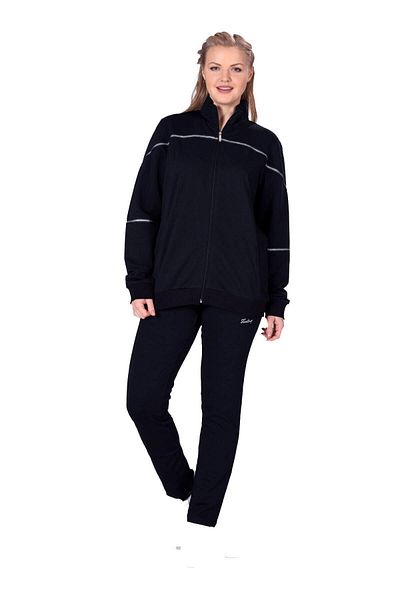 Fantasy Women's Navy Blue Half Turtleneck Neck Zippered Two Thread Large Size Tracksuit Set Edy201802