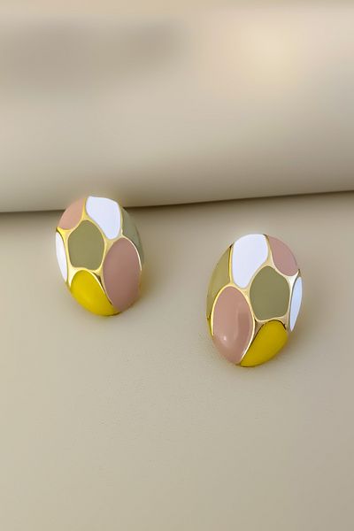 COSİTA Oval Pastel Colors Dress Trend Earrings White Green Powder Yellow