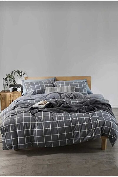 Mert Collection Çarşı غطاء لحاف فردي قطعة واحدة غطاء وسادة أنثراسايت منقوش