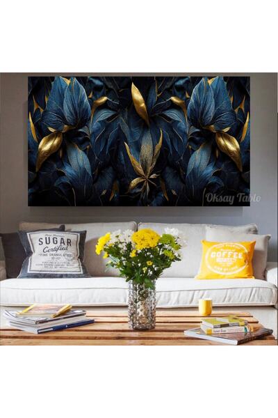 Oksay Tablo Gold Detaylı Çiçekler Kanvas Tablo