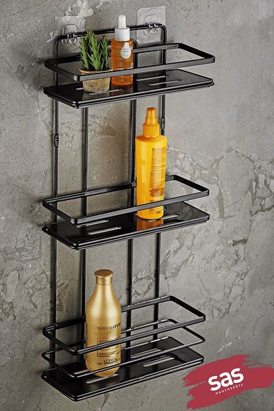Sas Haus Stainless Crystal Shelf - Black Lş-03 Ss Bathroom Organizer with Foot Brush and Shampoo Holder