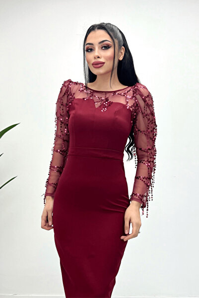 giyimmasalı Φόρεμα με κρόσσια διπλή υφασμάτινη παγιέτα - Claret Red